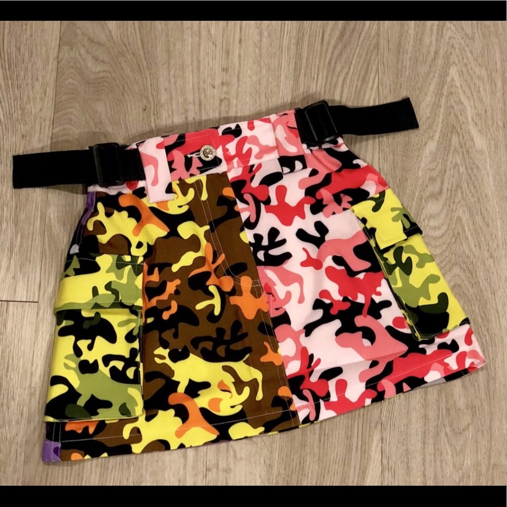 Designer multi vintage camouflage skirt